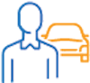 Icon of Human and Car Icon of person standing in front of a car